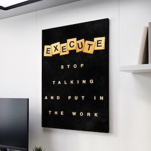 Execute Definition Quote Puzzle Pieces Motivational Inspirational, Framed Canvas Wall Art Poster Print, Home Office & Room Decor, Gift Idea