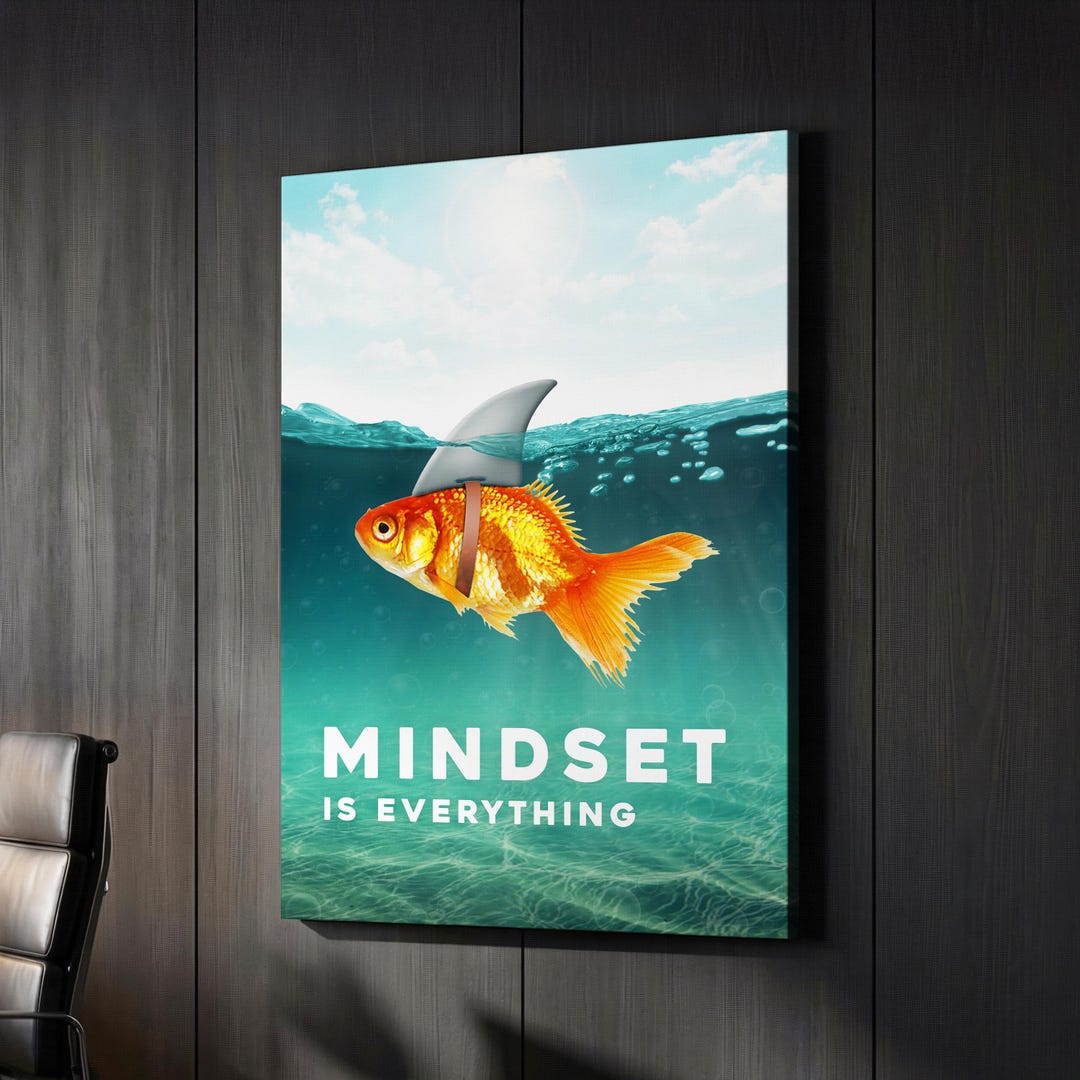 Mindset Fish Mindset is Everything Fish Shark Fin Motivational Inspirational, Framed ...
