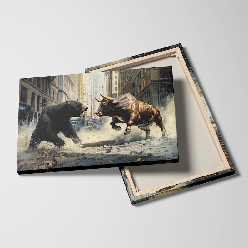 bull & bear digital prints, stock market art, wall... Bear Vs Bull Stock Market Wall Street Trading Painting Finance ...