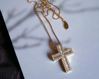 Minimalist Cross necklace women religious pendant Sparkling jewelry christian faith gold accessories for her