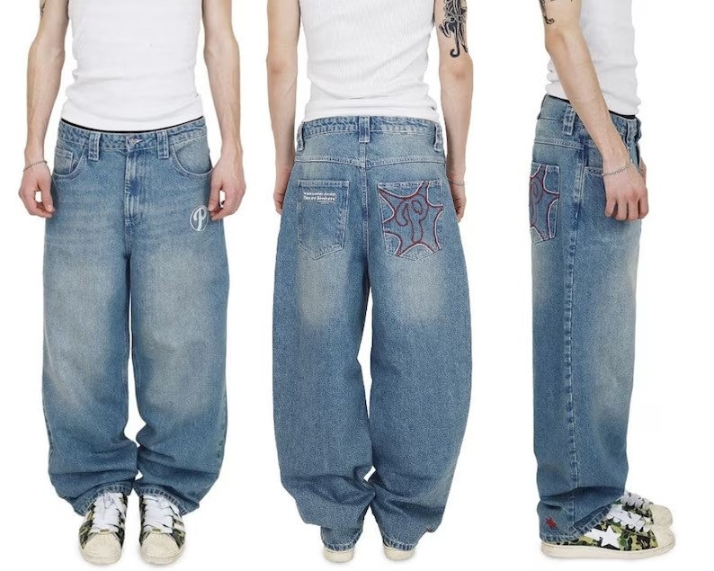 Y2k Jeans Embroidery Straight Wide Leg Jeans Men Hiphop - Etsy