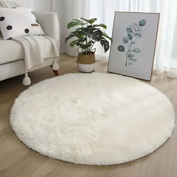 Fluffy tappeti rotondi per soggiorno tappeti bianchi per camera da letto  Nordic morbido tappetino antiscivolo pelliccia Home Decor Salon