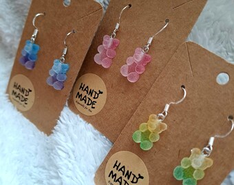 Oorbellen gummy bear, snoep oorbellen, schattig, earring, pink, cute, gift idea, silver hooks, gift for her, earring gift for him, holiday