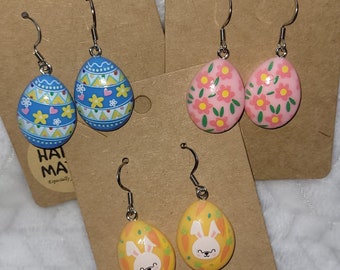 Pendientes huevo de pascua, flores, pendiente huevos, conejito de pascua, regalo de pascua, pendientes de conejito de pascua, pendientes originales de primavera, pendientes alegres, rosa