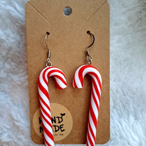 Boucles d'oreilles canne en sucre, boucles d'oreilles Noël, ambiance Noël, fait main, bijoux uniques, Noël, Noël, Canne en sucre, idée cadeau, mauvais Noël