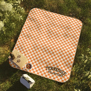 Checkered Picnic Blanket, Orange and White Checkered, University of Tennessee, Go Vols, Tennessee Gifts, Knoxville Gifts, Volunteers