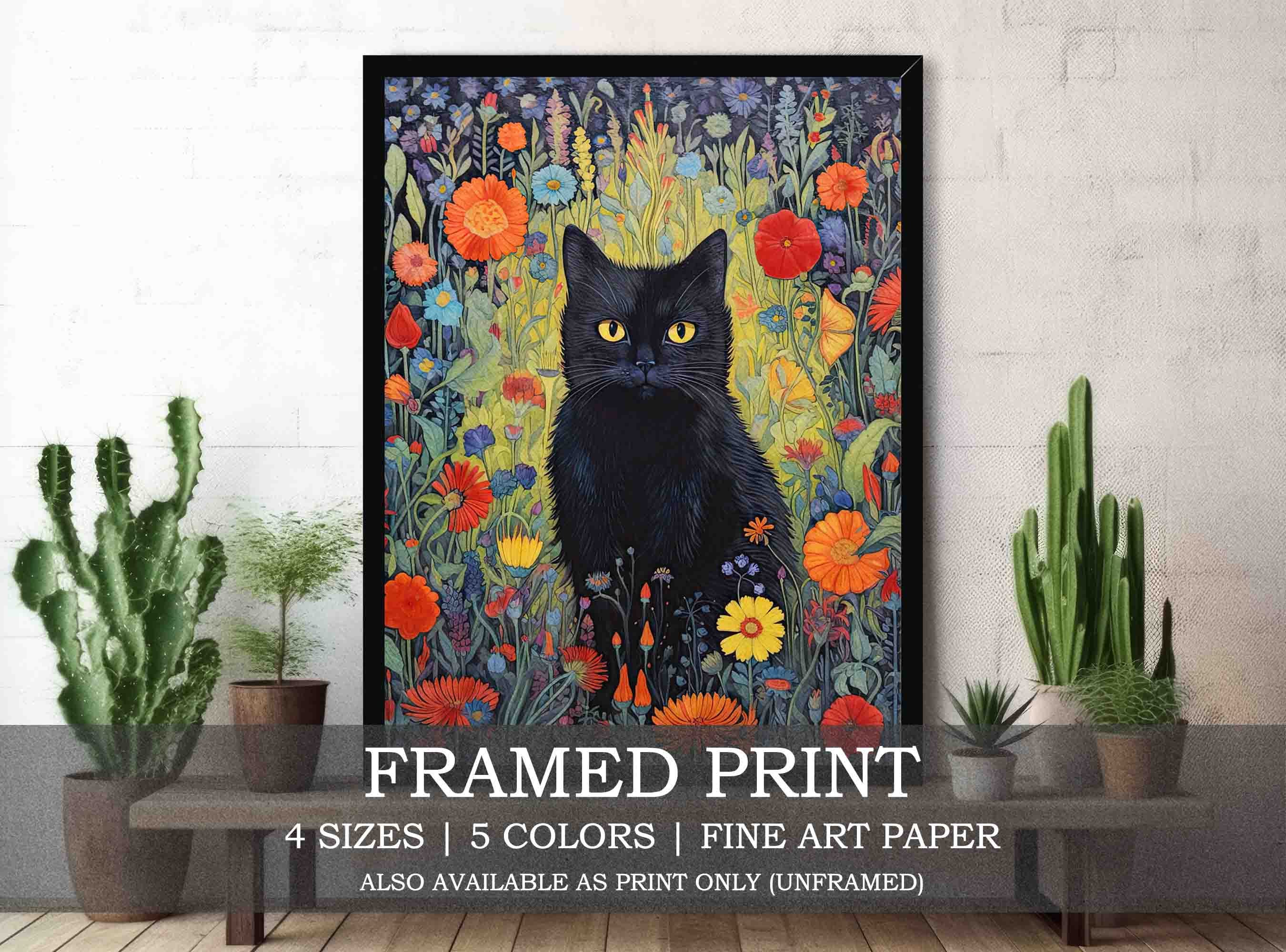 Black Cat in Wildflower Garden Framed or Unframed Fine Art Print ...