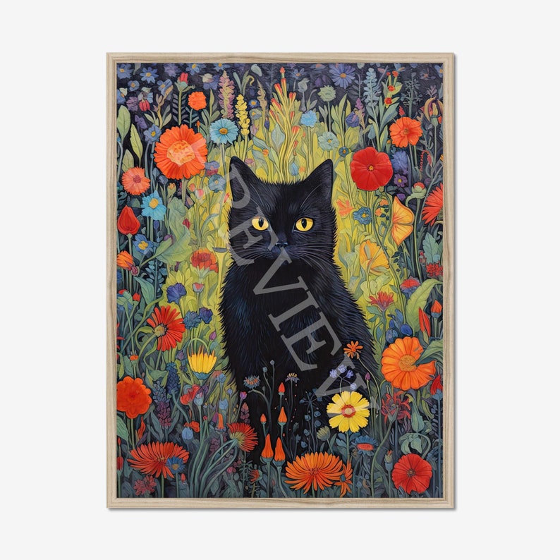Black Cat in Wildflower Garden Framed or Unframed Fine Art Print ...