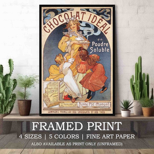 Chocolat Idéal Framed or Unframed Fine Art Print // Vintage Hot Chocolate Cocoa Advert by Alphonse Mucha // Kitchen Poster Home Decor Gift