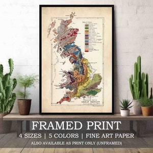 Geologische Karte von Grossbritannien gerahmt oder ungerahmt Fine Art Print // Vintage Landkarte Grossbritannien // Antike historische Britische Inseln Poster