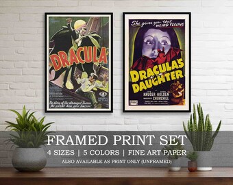 Dracula Movie Poster Set Framed or Unframed Fine Art Prints // Vintage Vampire Dracula & Dracula's Daughter Gothic Horror Film Cinema Art