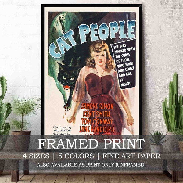 Cat People Fine Art Print mit oder ohne Rahmen // Vintage 1940s Horrorfilm mit Simone Simon & Kent Smith // Kino Wandbild