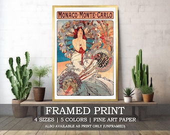 Monaco Monte Carlo Framed or Unframed Fine Art Print / Vintage Art Nouveau Picture by Alphonse Mucha // Floral Travel Poster Home Decor Gift