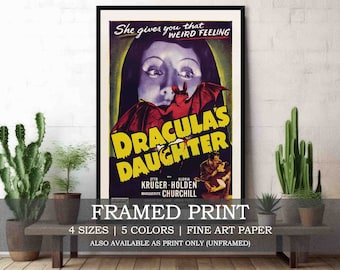 Dracula's Daughter Movie Poster Framed or Unframed Fine Art Print // Vintage Gothic Vampire 1936 Horror Film // Retro Spooky Cinema Wall Art