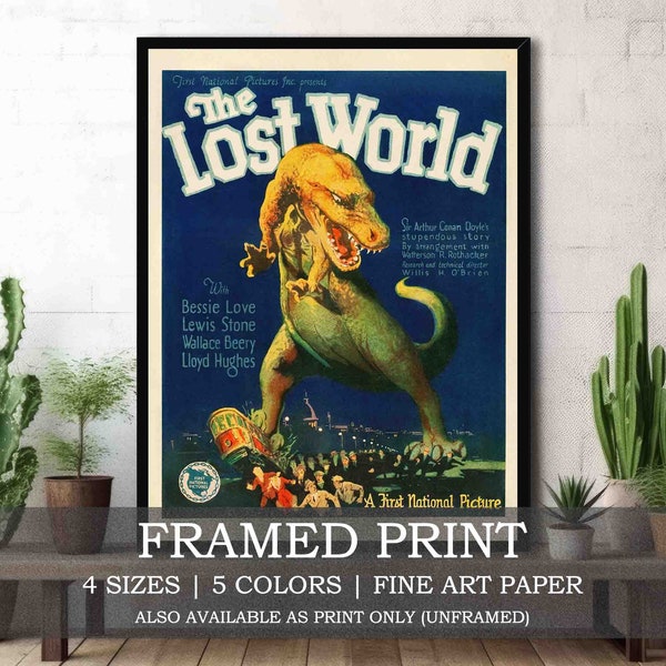 The Lost World Movie Poster Framed or Unframed Fine Art Print // Vintage 1925 Silent Monster Horror Film // T-Rex Dinosaur Cinema Wall Art