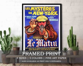 Les Mystères de New York Framed or Unframed Fine Art Print // As Seen in TV Show Friends - Vintage French Mysteries Poster - Retro Wall Art