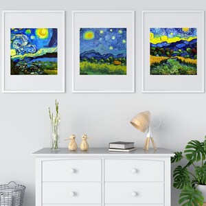 Van Gogh Inspired Wall Art Set of 3, Printable Digital Prints for Instant Download - Modern & Abstract Home Decor
