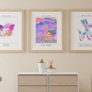 Retro Wall Art Set of 3 Prints | Trendy Holographic Set | Aesthetic Vintage Love Decor
