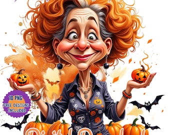 Halloween Grandma Clipart: Watercolor Elderly People PNG Bundle (Digital Download)