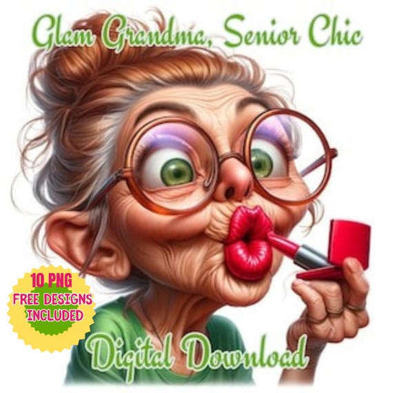 Watercolor Glam Grandma Clipart: Funny Senior Lady Art (Digital Download)