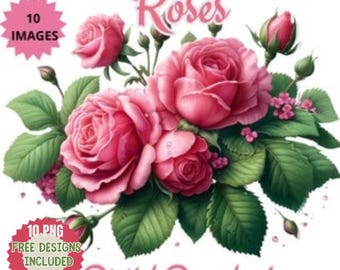 Watercolor Pink Roses Clipart: Wedding Bouquet Bundle (PNG, Digital Download)