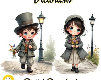 Watercolor Victorian Couple Clipart: Romantic Valentine PNG Bundle (Digital Download)