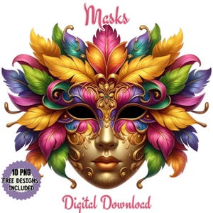 Clipart carnaval maskers veelkleurige veren en ingewikkelde details. Maskerfestival van Venetië, Venetiaanse maskerademaskers, Mardi Gras Carnival, png