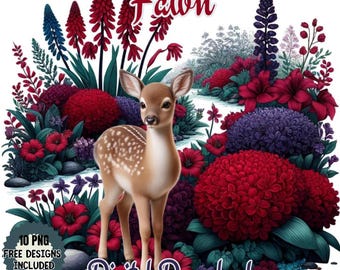 Watercolor Fawn Clipart, Botanical Garden Illustration (Digital Download)