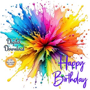 Image clipart mot joyeux anniversaire 30 aquarelle png. Clipart coloré joyeux anniversaire. Téléchargement numérique de lettrage. Lot de créations en papier pour scrapbooking