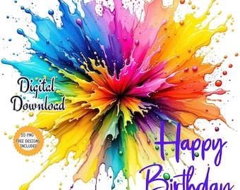 Happy Birthday Watercolor Clipart: Colorful Lettering (Digital Download)