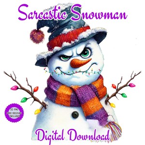 Clipart pupazzo di neve sarcastico. Disegni ad acquerello pupazzo di neve. Citazione divertente. Arte digitale sarcastica. Png Natale divertente. Stampe a sublimazione per le festività