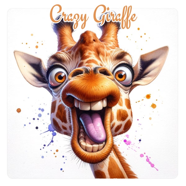 Cheerful Giraffe Face Watercolor Clipart, Expressive Whimsical Animal Art, Vibrant Nursery Wall Print, Unique Gift Idea. Wildlife Paintings.