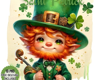 Watercolor Leprechaun Art: St. Patrick's Day Clover Designs (Digital Download)