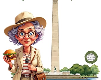 Funny Grandma Travel Clipart: Senior Lady Vacation Illustration (PNG Digital Download)