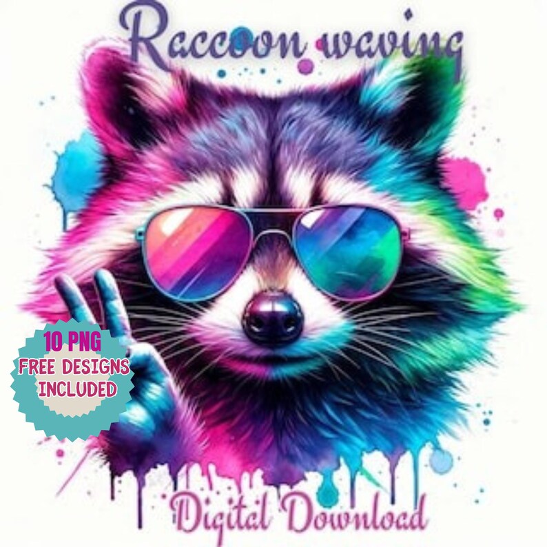 rainbow-raccoon-art-print-hip-peace-sign-animal-poster-digital