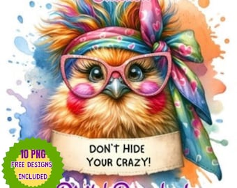 Watercolor Funny Chicken Clipart, Animal Illustration (PNG-JPG)
