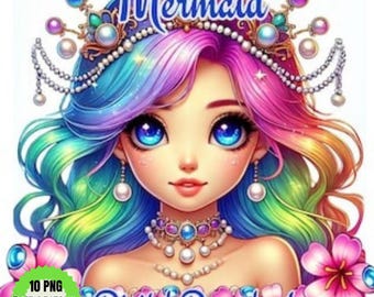 Watercolor Mermaid Clipart Bundle: Nursery Ocean Art (PNG & JPG) (Digital Download)