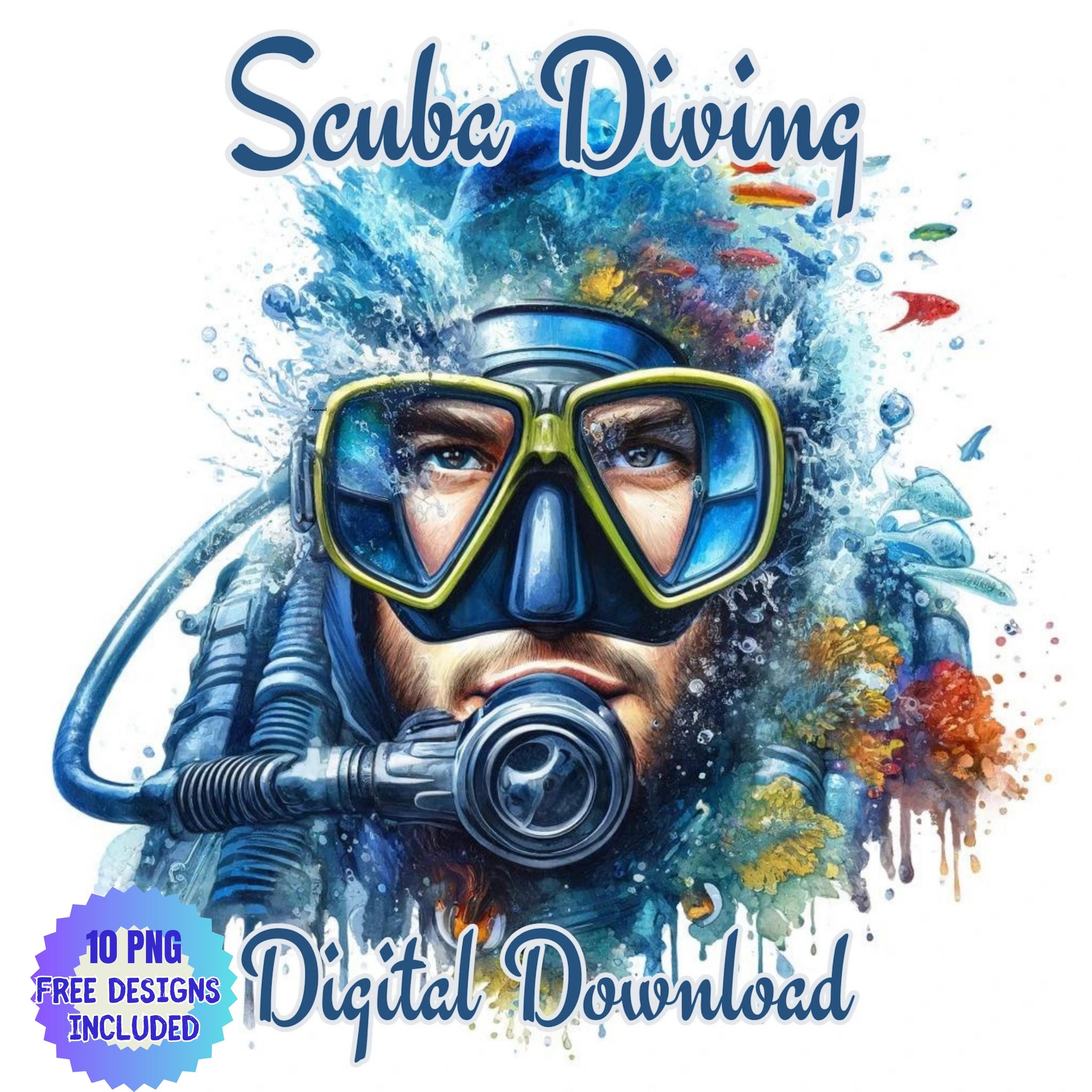 水彩スキューバダイビングクリップアートPNG：ダイバーのイラスト