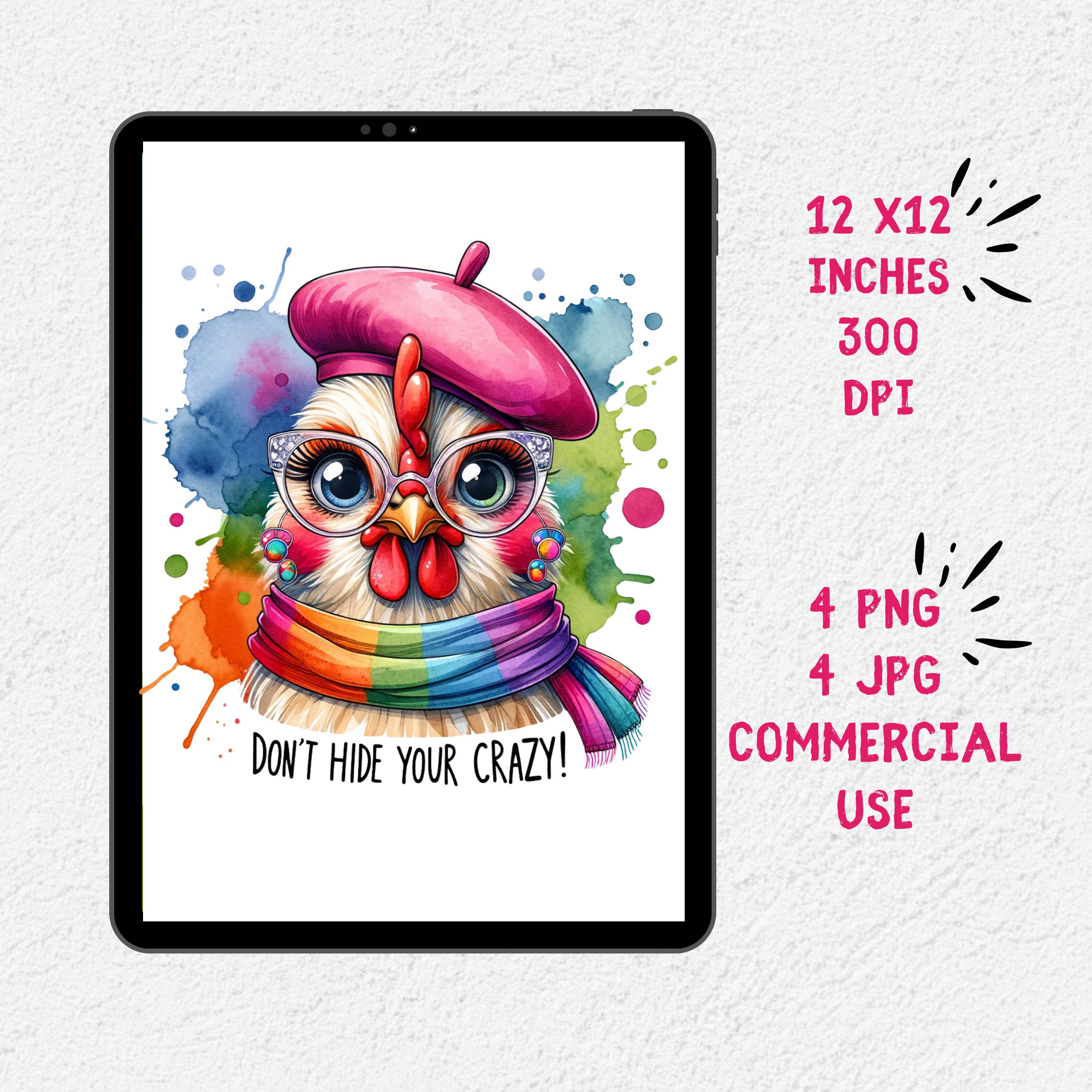 Watercolor Funny Cute Chicken Clipart, Funny Chicken Sublimation, Chick