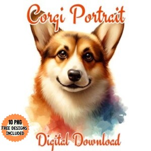 Clipart ritratto cane Corgi acquerello. Sublimazione cane png. Grafica cane stampabile. Clipart amanti animali. Lab carino png. Illustrazione cane felice.