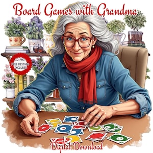 Senior dames spelen bordspellen. Senior Lady speelkaarten. Oude dame die bingo speelt, png. Grappige strips oma cartoon afbeelding Clipart