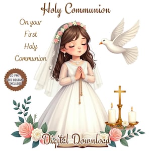 Erstkommunion Aquarell Clipart. Jungen & Mädchen Heilige Kommunion. Erste heilige Kommunion Png, Christentum Clipart. Religiöse Grafiken