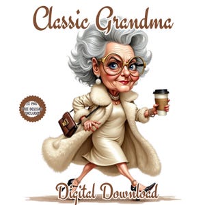 Classy Grandma Clipart Bundle. Elegant Grandmas Images. Grandmas Walking with Coffee Png. Fashionable Elderly Women. Old People Illustration