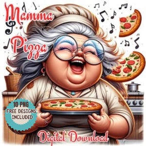 Aquarell Clipart, Happy , Schöne & Lustig Frau Koch Pizza Machen, Singen, Kochen, Essen und Spaß haben in an Italienische Küche Png.