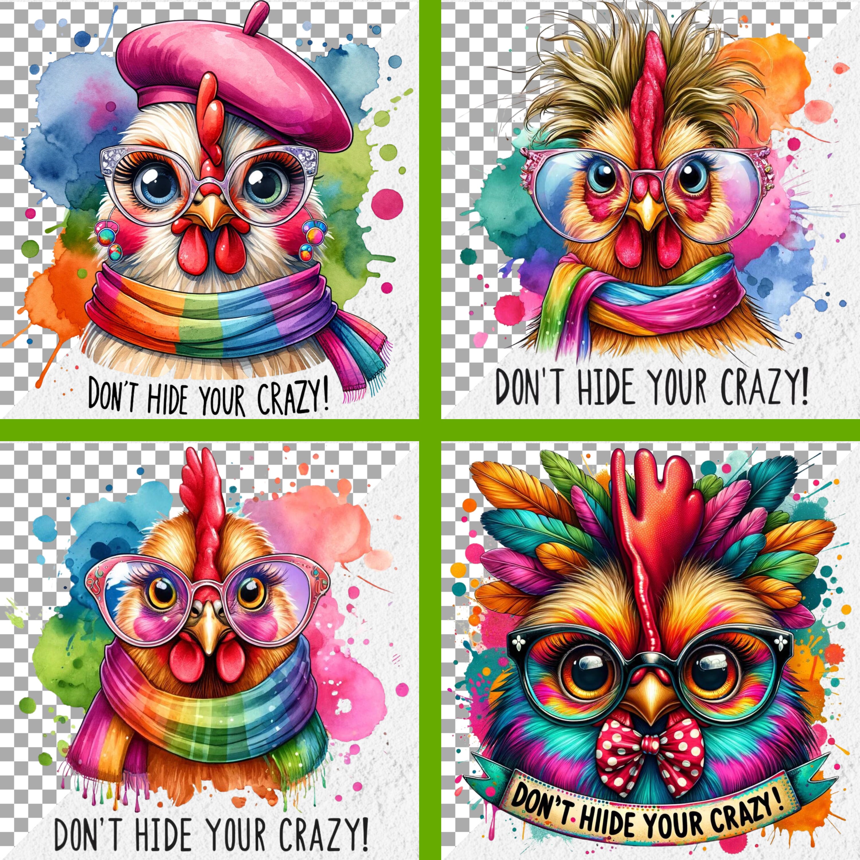 Watercolor Funny Cute Chicken Clipart, Funny Chicken Sublimation, Chick
