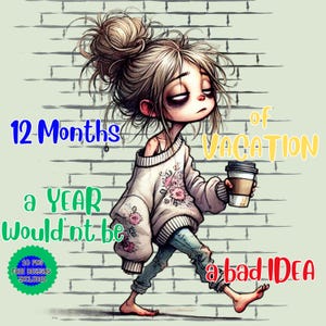 Watercolor Funny Frazzled Girl with Coffee Clipart Png. Weary Work Lady Messy Hair Tired Image. Girl Exhausted Overworked. Anxious Woman Art