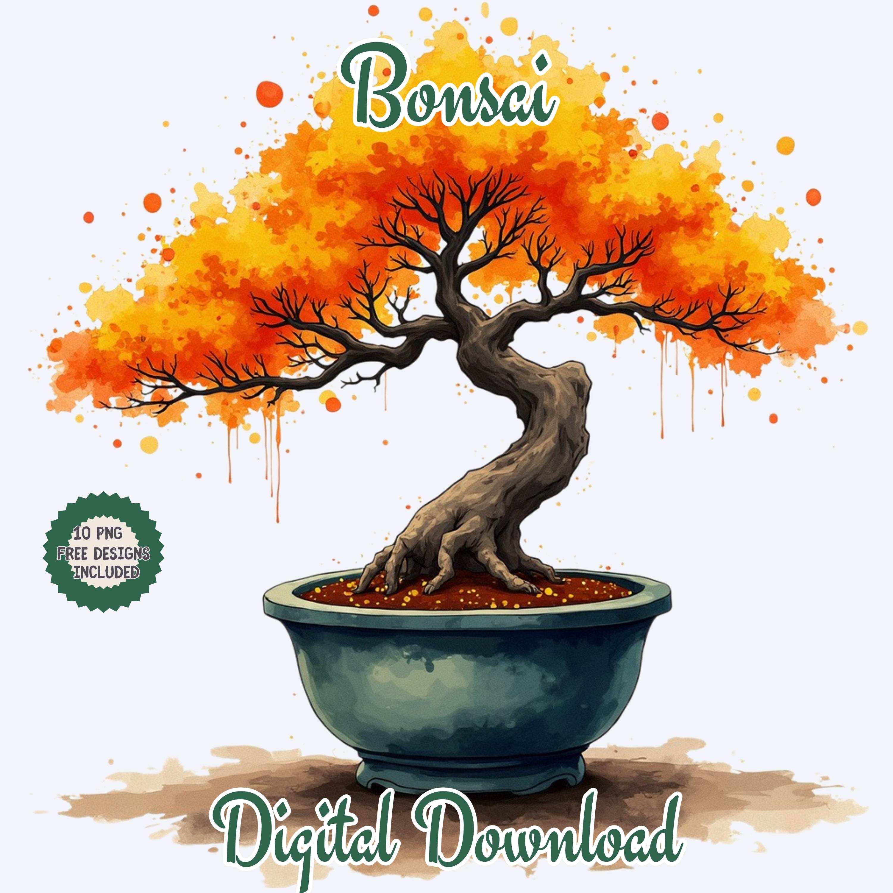 Watercolor Bonsai Tree Clipart: Japanese Zen Art (digital Download