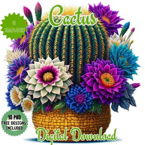 Imágenes prediseñadas de cactus del desierto de acuarela, gráficos de cactus PNG, ilustraciones occidentales digitales, plantas de cactus florales, paquete de vegetación, diseño de ropa