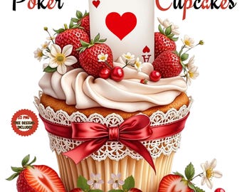 Poker Cupcake Clipart: Birthday PNG Bundle (Digital Download)