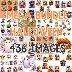 Watercolor Halloween Clipart MegaBundle Png. Cute Halloween Images & Designs. Skulls, Owls, Spiders, Witches Graphics. Pumpkin Illustration